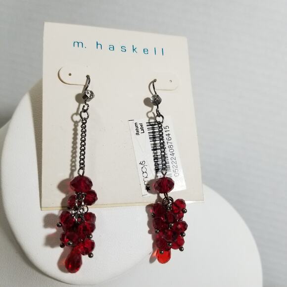 M. Haskell nwt 3" drop sparkling red cluster earrings 1.1357 - Picture 1 of 5